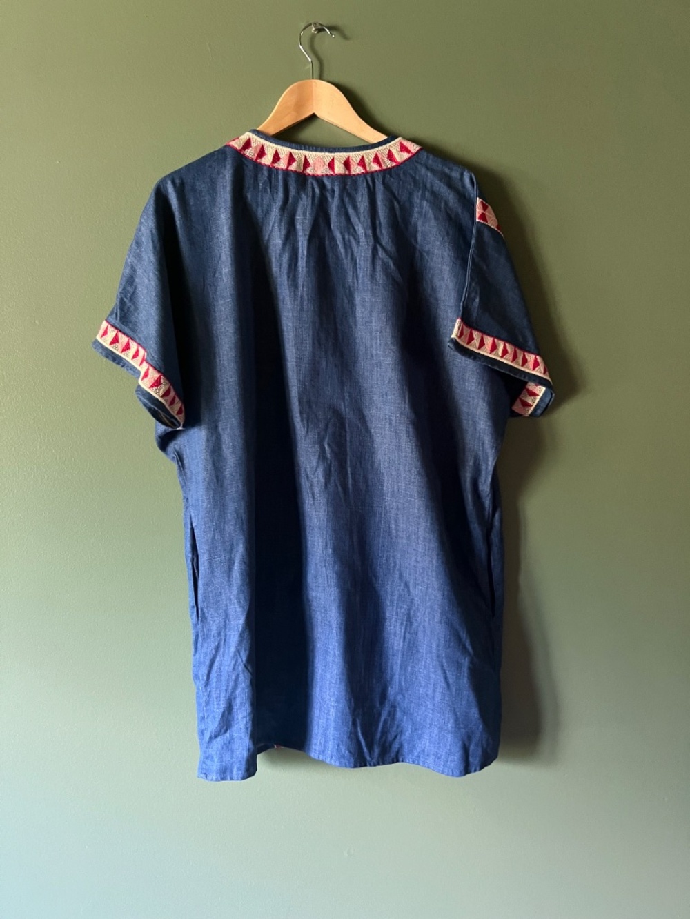 Denim Bohemian V Neck Mini Dress - Picture 5 of 5